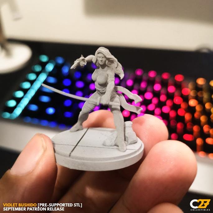 Psylocke (Violet Bushido by C27 - 40mm miniature) with Base - Crisis Protocol Proxy