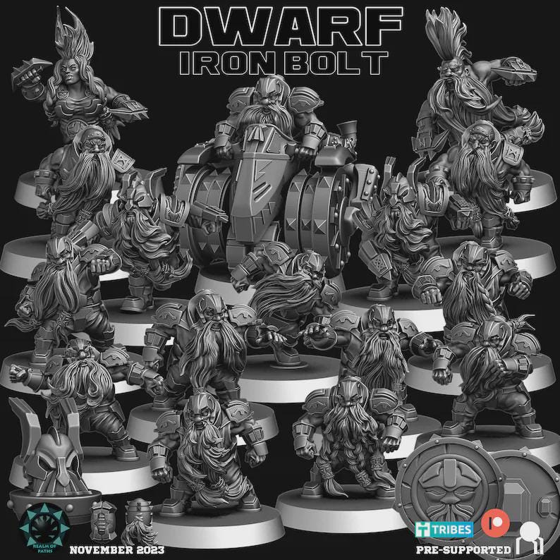 Iron Bolt Dwarf Team - Realm Of Paths Miniatures - Fantasy Football