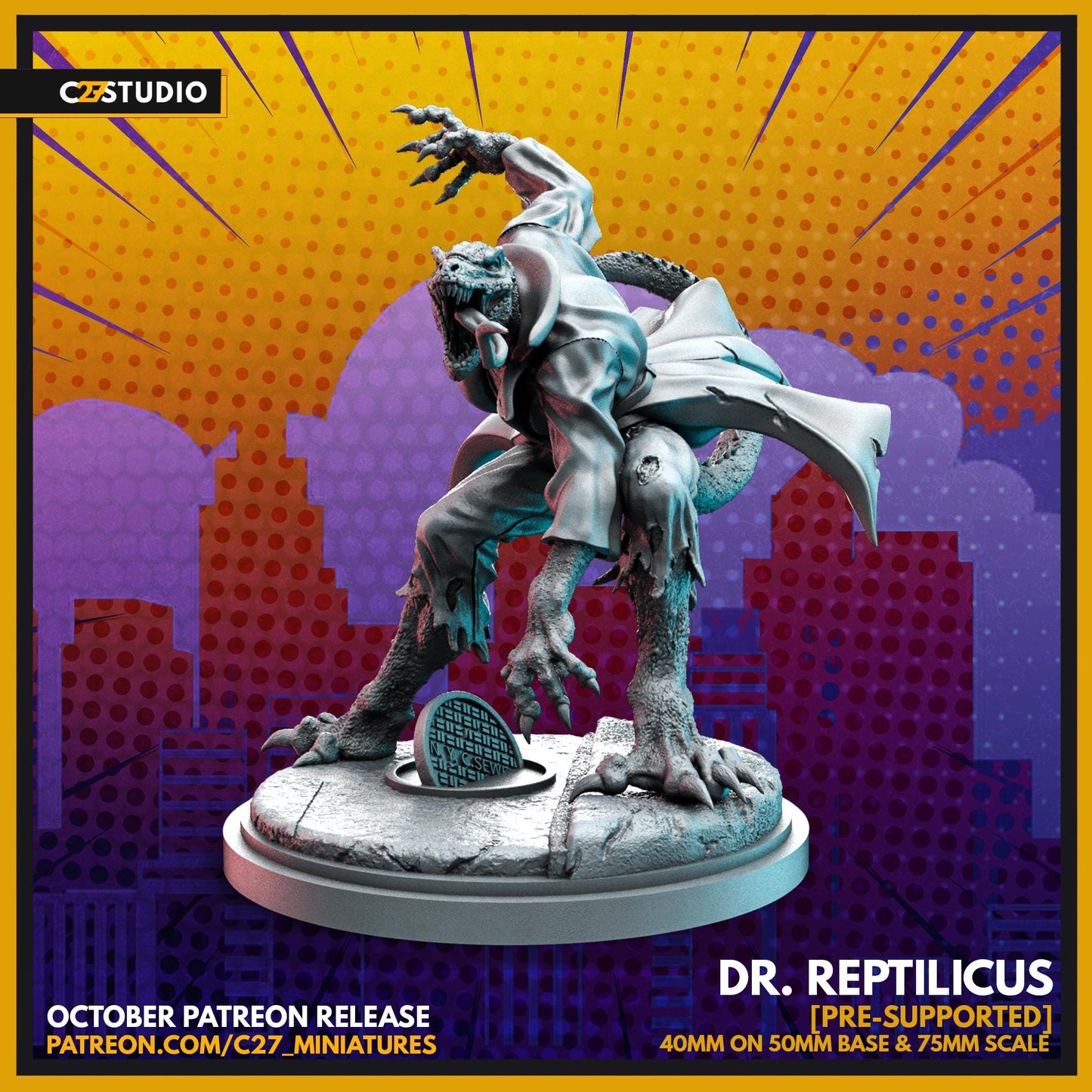 Lizard (Dr. Reptilicus by C27 - 40mm miniature) - Crisis Protocol Proxy