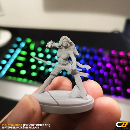 Psylocke (Violet Bushido by C27 - 40mm miniature) with Base - Crisis Protocol Proxy