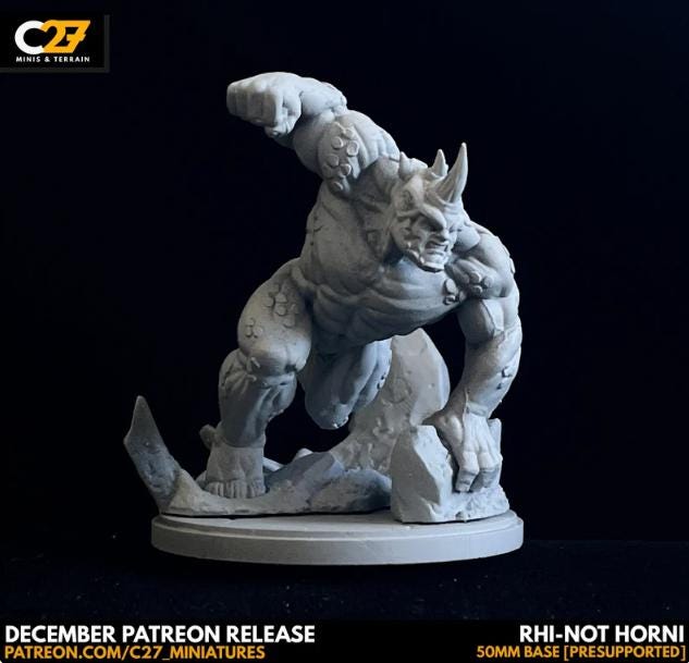 Rhino (Rhi-not Horni by C27 - 40mm miniature) - Crisis Protocol Proxy