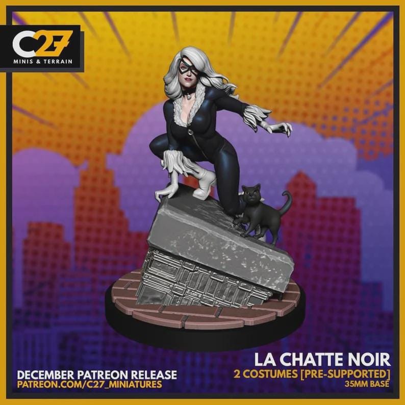 Black Cat - Felicia Hardy (La Chatte Noir by C27 - 40mm miniature) - Crisis Protocol Proxy