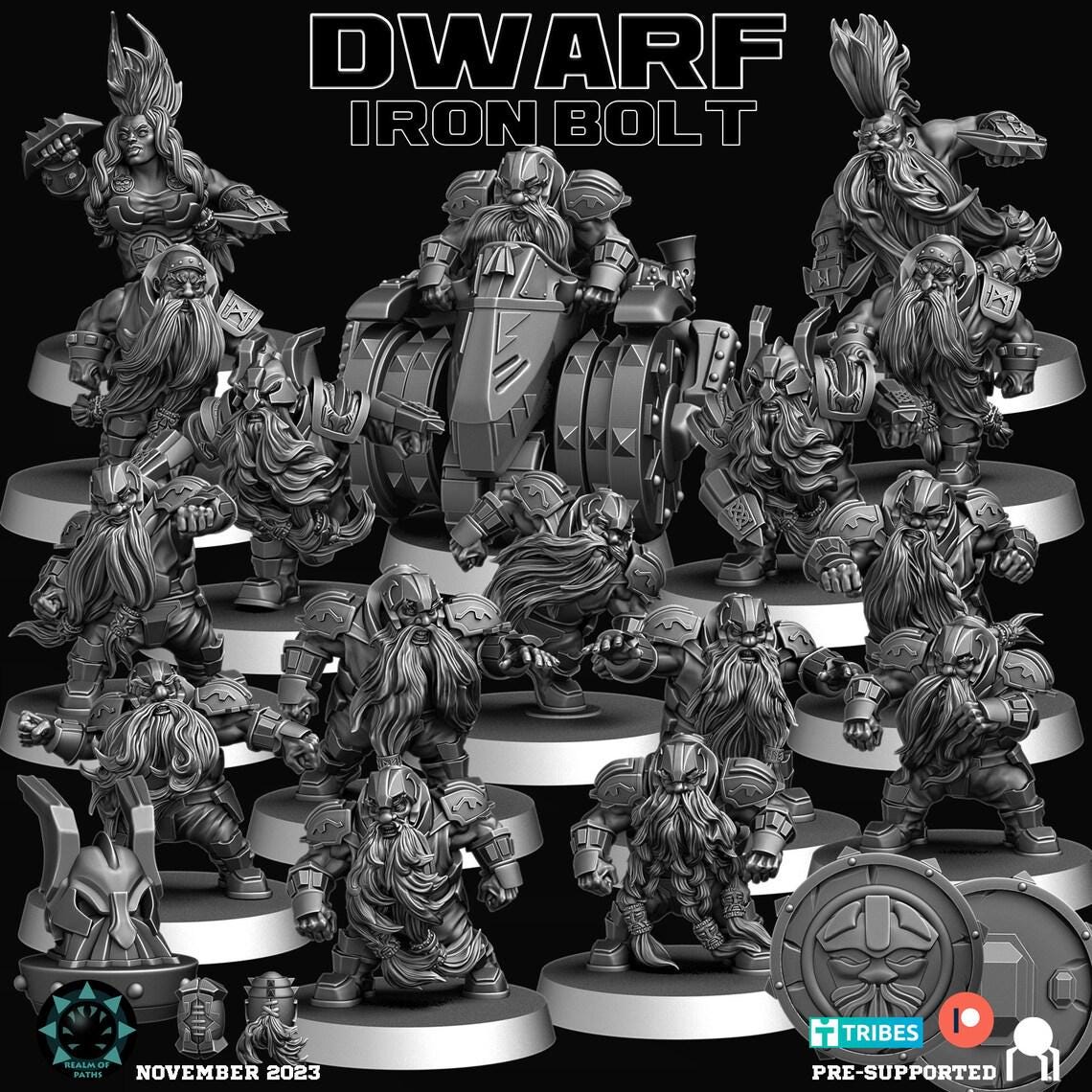 Iron Bolt Dwarf Team - Realm Of Paths Miniatures - Fantasy Football