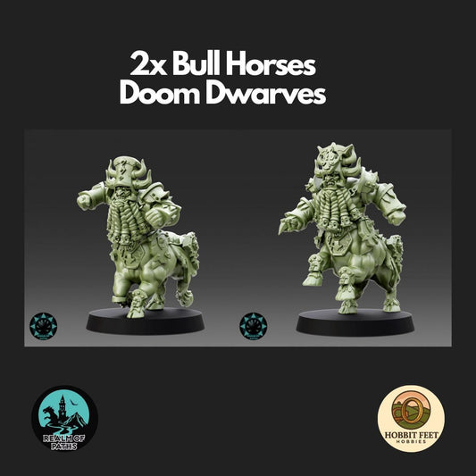 2x Bull Horse - Doomed Dwarves - Realm of Path Miniatures - Fantasy Football